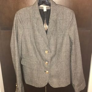 Gray patterned blazer with gold button detail